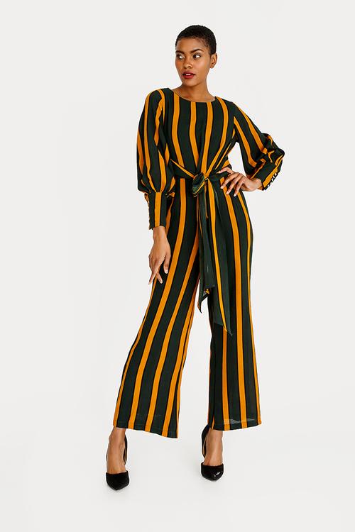 Self-tie Cuffed Jumpsuit Multi-colour