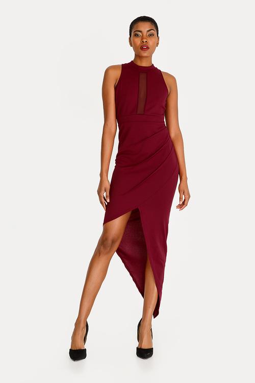 Asymmetrical Bodycon Dress Dark Red