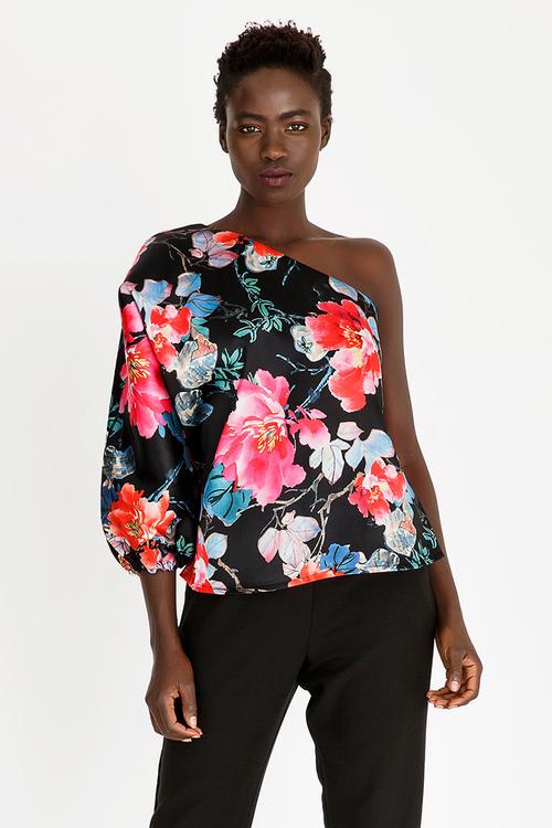 One Shoulder Satin-like Top Multi-colour