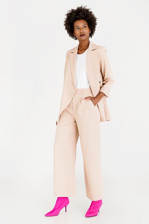 Zip Detailed Wide Leg Trousers Stone