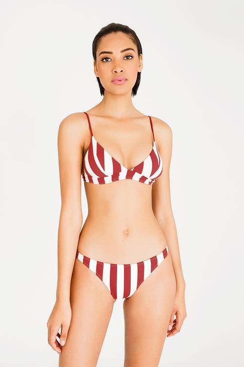Sunset stripe tropic bikini bottom red & white