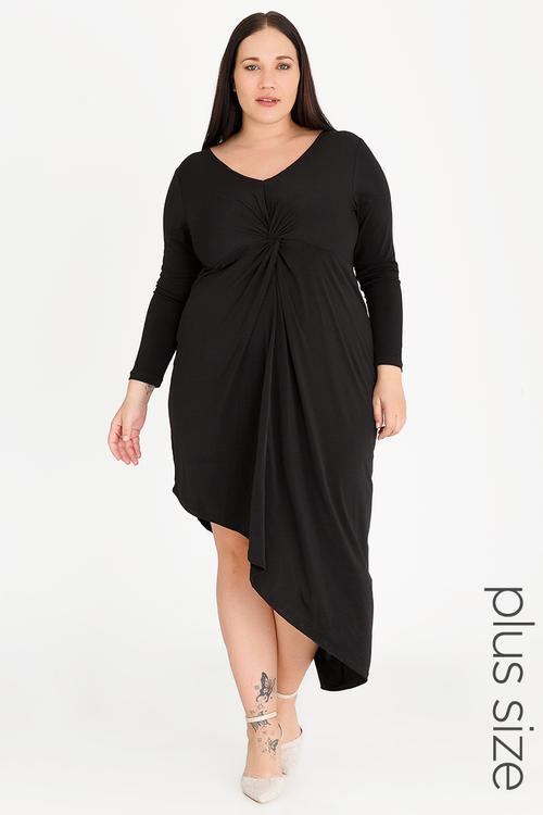Asymmetrical Hem Dress Black