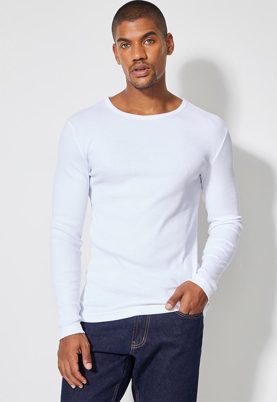 Slim stretch crew neck l/s tee - white 