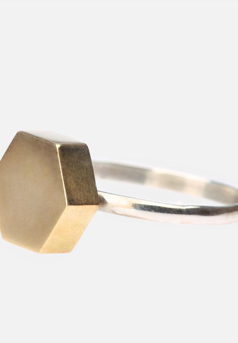 Brass & Silver Hex Ring Brass and Silver Meraki Jewellery