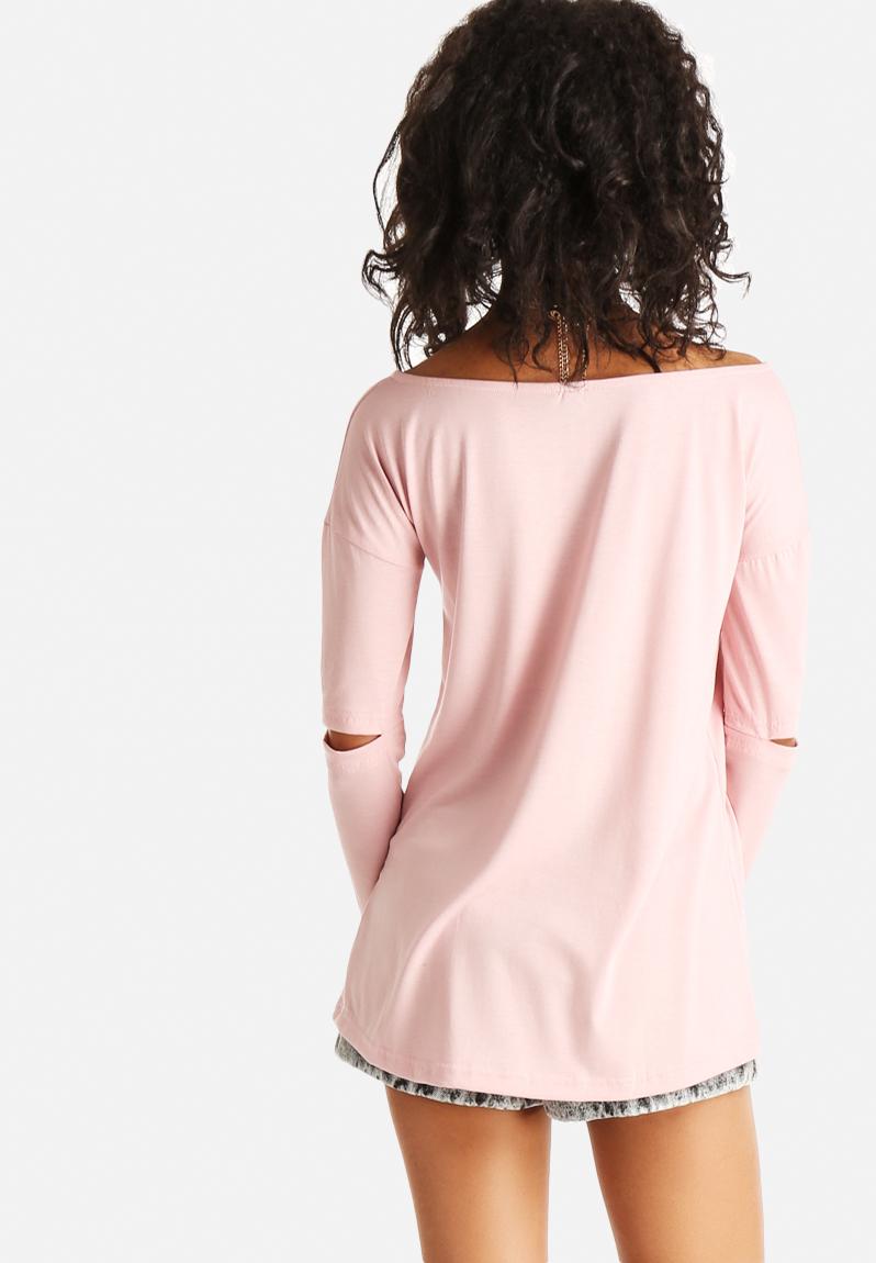 Embroidered Elbow-Sleeve T-shirt Pink - S