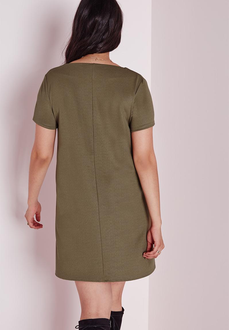  Plus  size  V neck T shirt  swing dress  khaki  Missguided 