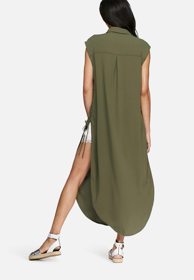 long khaki shirt dress