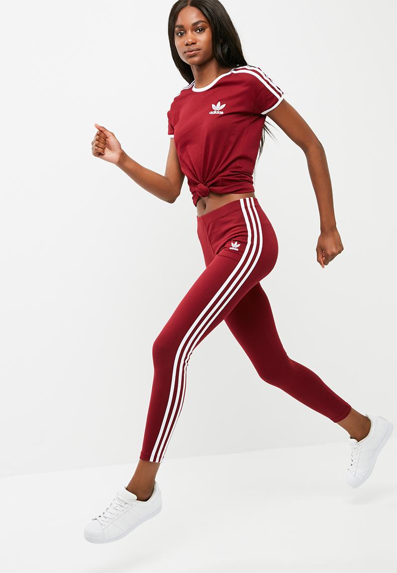 3 stripe legging- burgundy adidas Originals Bottoms | Superbalist.com