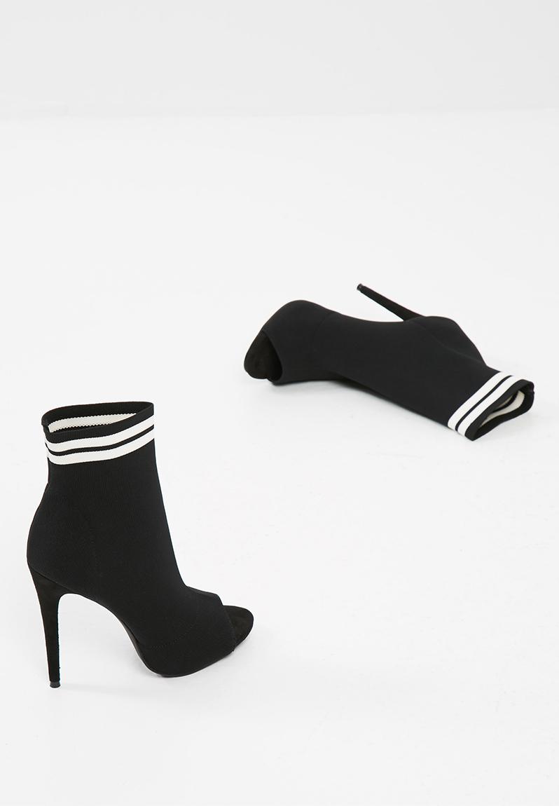 black sock heels peep toe
