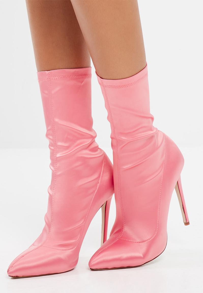 pink satin thigh high boots