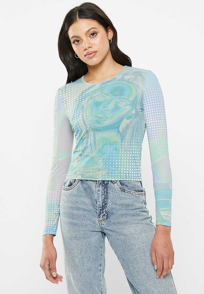 Sheer Long Sleeve Top - Solar Girl blue