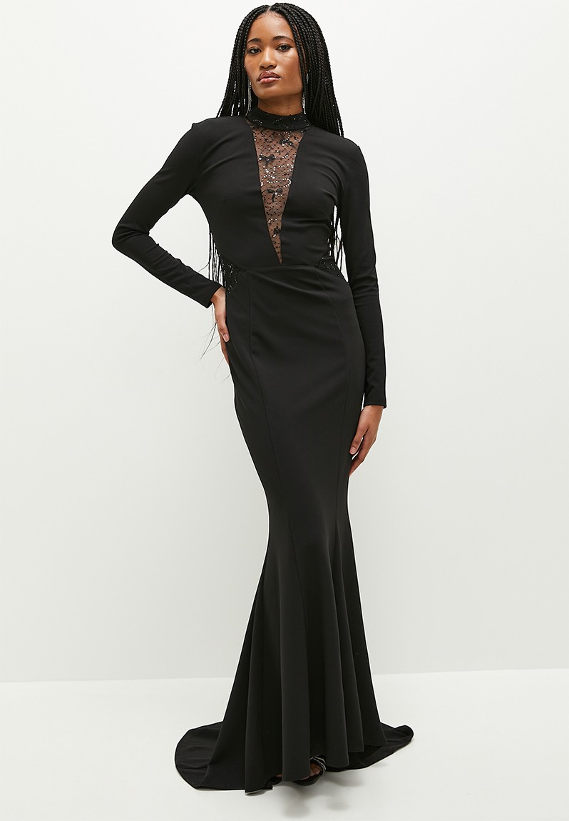 Sissy Boy Mixed Maxi Dress With A Mock Neck - Black