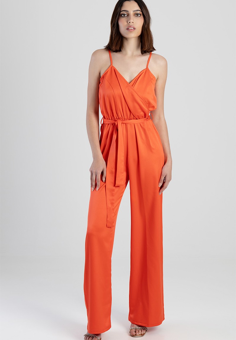 Sissy Boy On Fire: Jumpsuit With Wrap Bodice And Elasticated Waist - Cherry Tomato