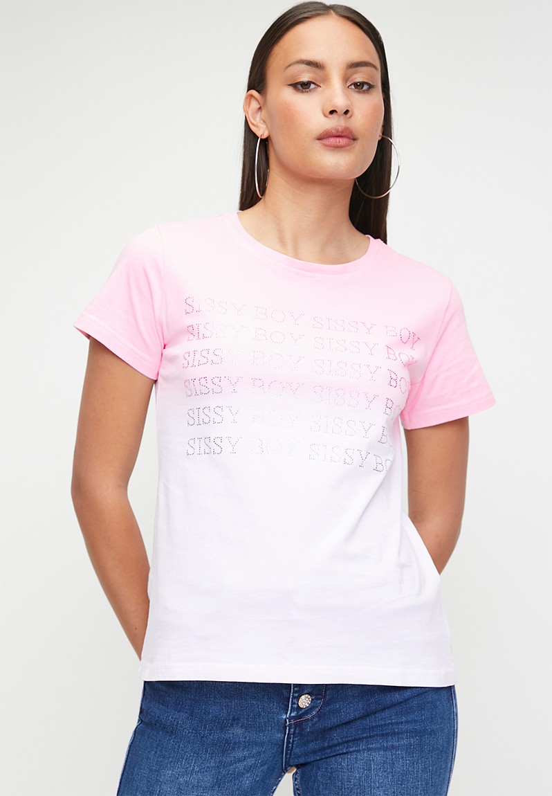 Sissy Boy Pinks And Whites: Regular Fit Tie Dye Bling Logo Top - Pink White