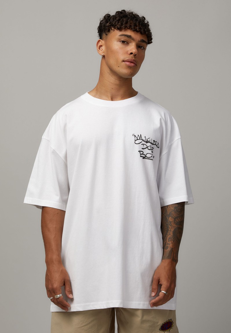 Oversized Music Merch T Shirt - Lcn Bra White maglera Doe Boy