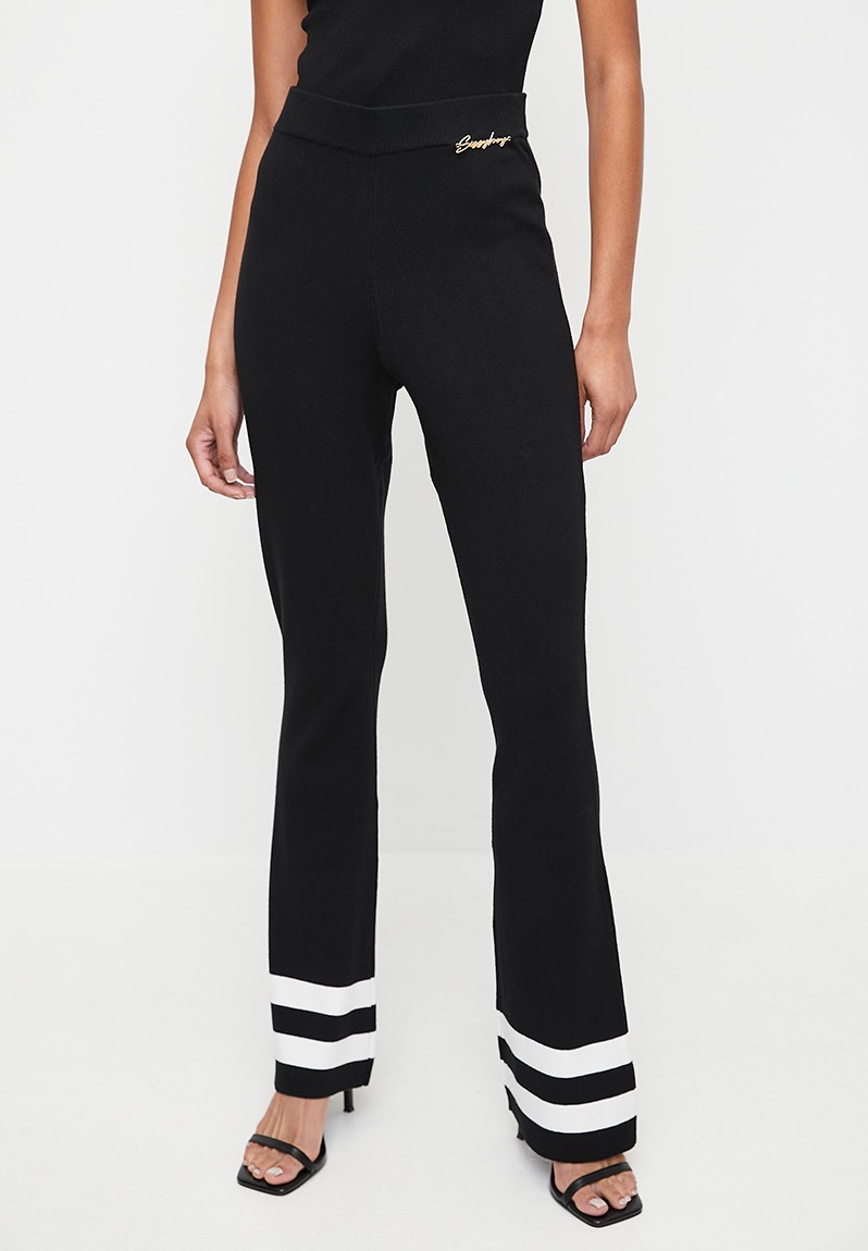 Sissy Boy Dimas: Knit Bootleg Pants With Stripe Details - Black