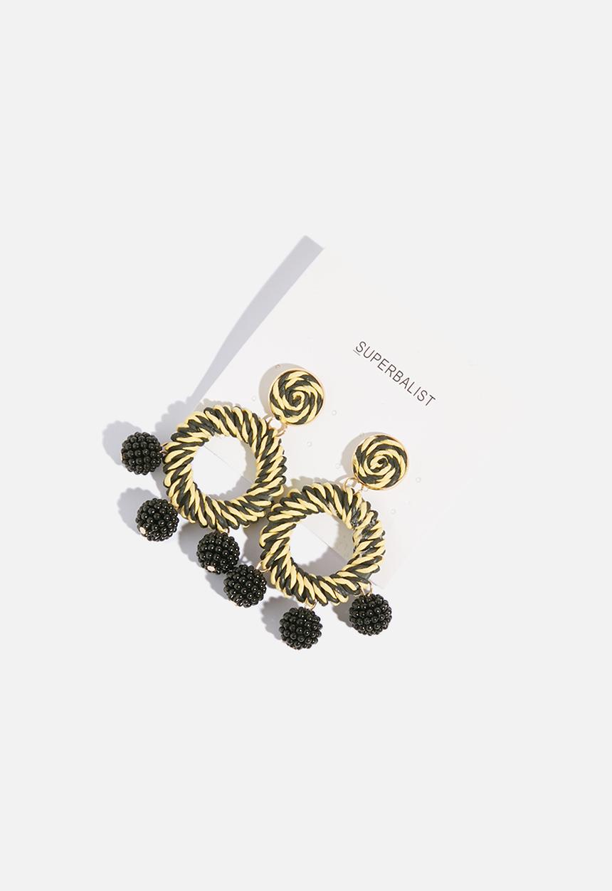 Superbalist - Raffia round earrings - natural & black