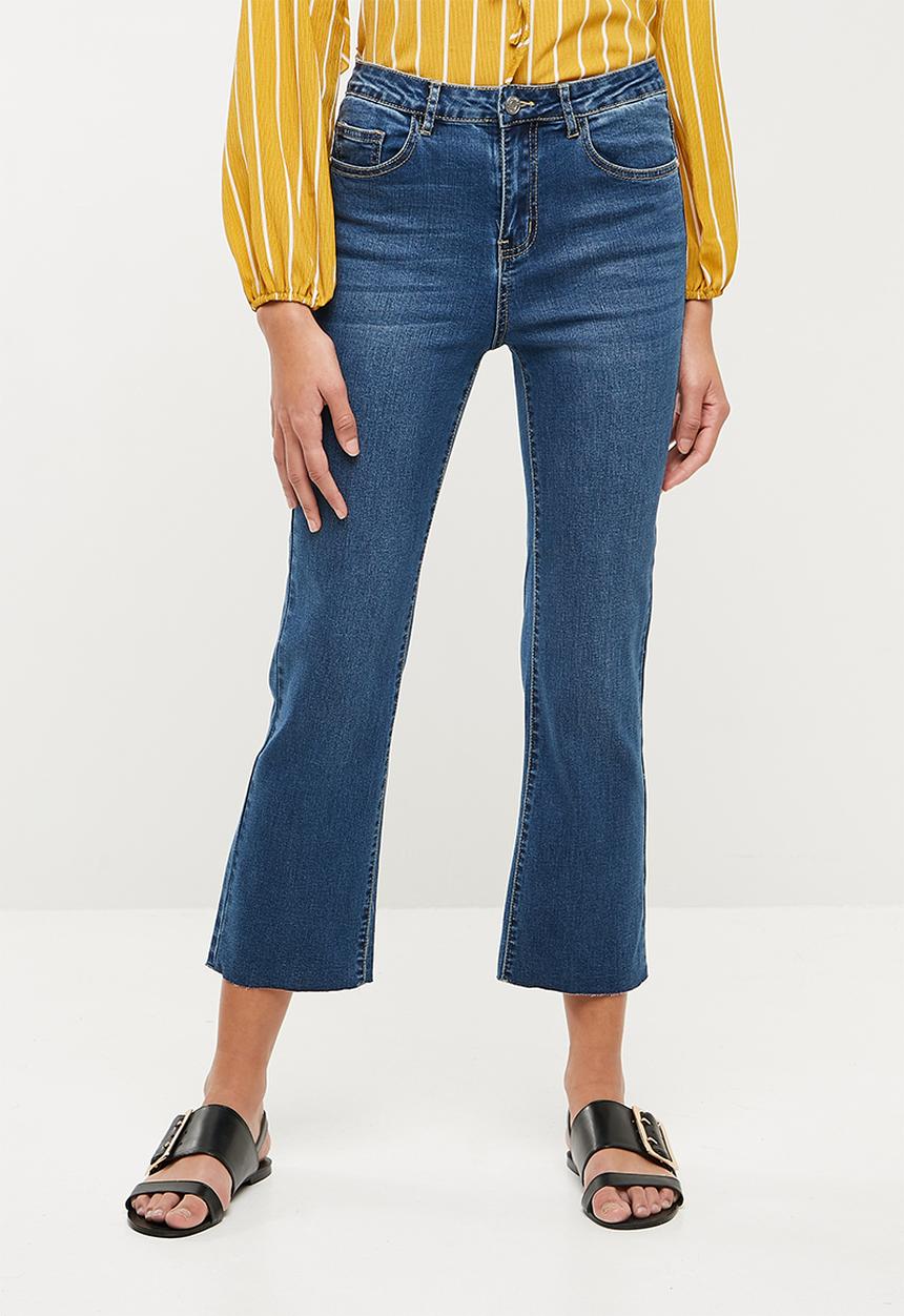 Missguided - High waisted raw hem kick flare - blue