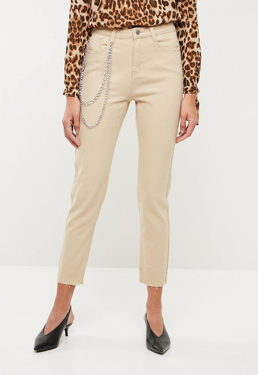 Missguided - Riot high rise chain detail mom jean - beige