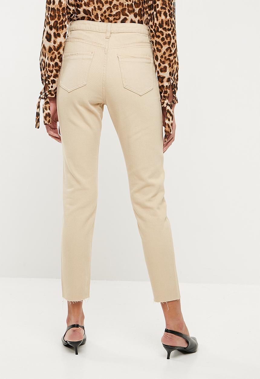 Missguided - Riot high rise chain detail mom jean - beige