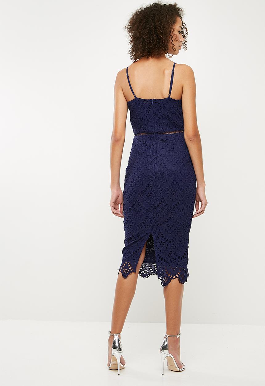 Missguided - Lace ladder detail midi dress - navy