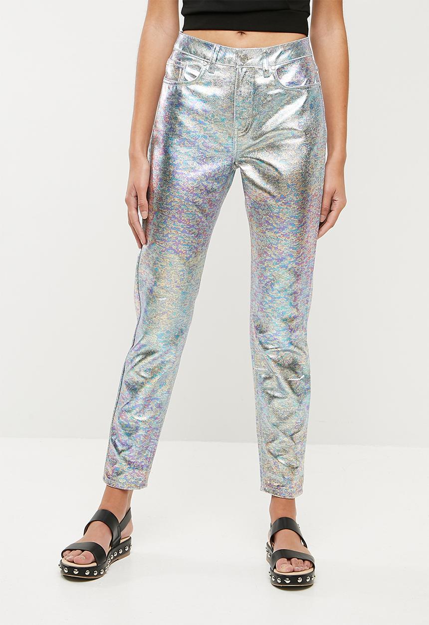 Missguided - Riot high rise metallic petrol mom jean - multi