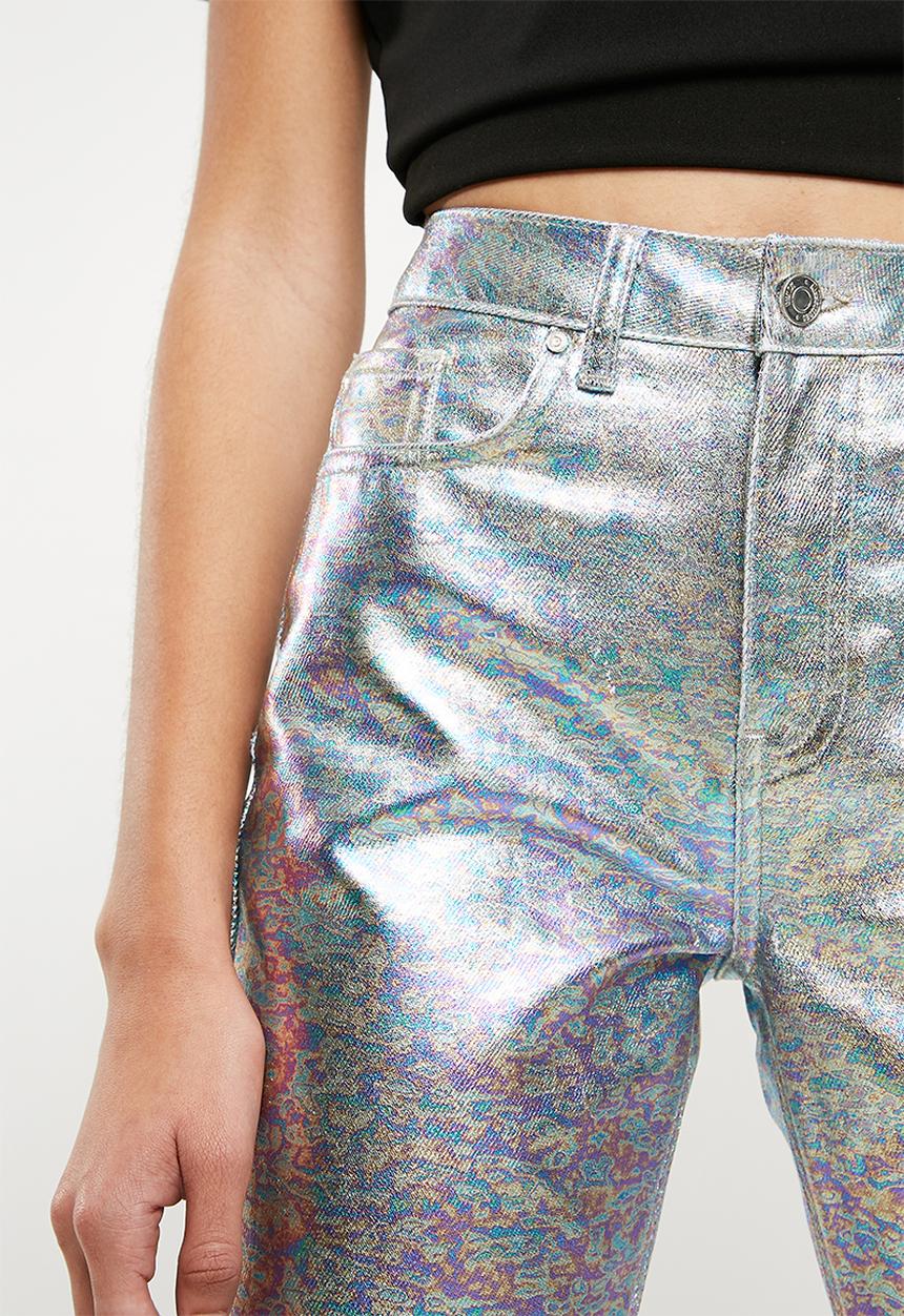 Missguided - Riot high rise metallic petrol mom jean - multi