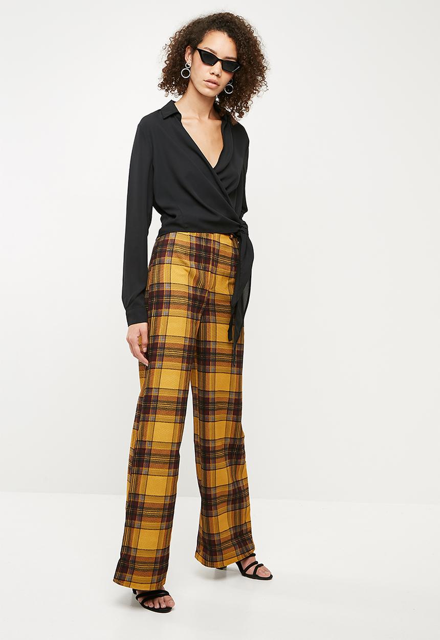 Missguided - Check wide leg trousers - yellow & brown