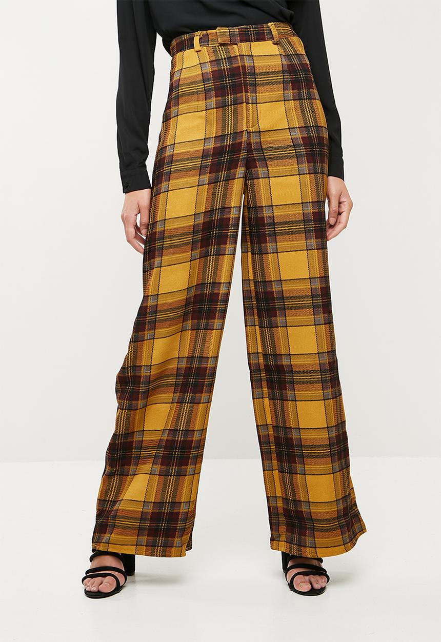 Missguided - Check wide leg trousers - yellow & brown