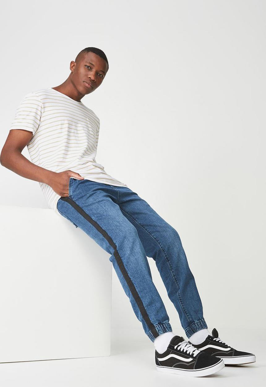 Cotton On - Drake cuffed pant - navy & white 