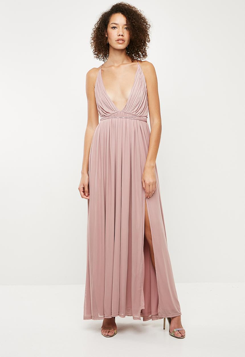 Missguided - Bridesmaid pleated silky mesh maxi - pink