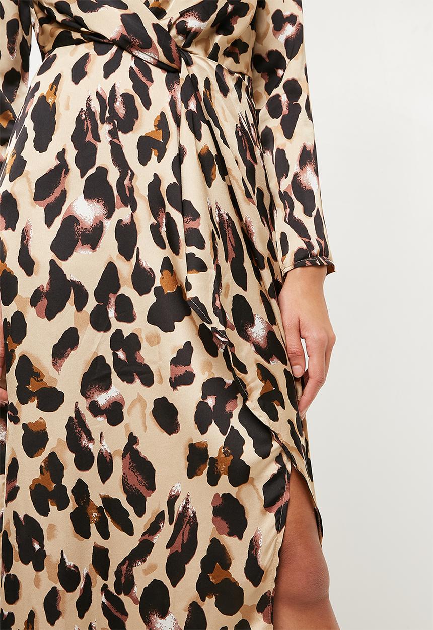 Missguided - Leopard print wrap front shift maxi dress - gold & black