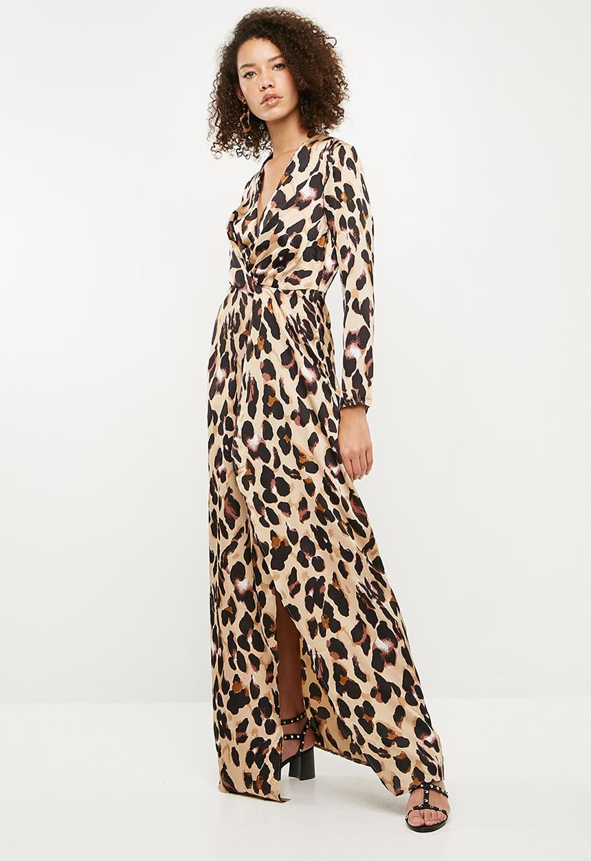 Missguided - Leopard print wrap front shift maxi dress - gold & black