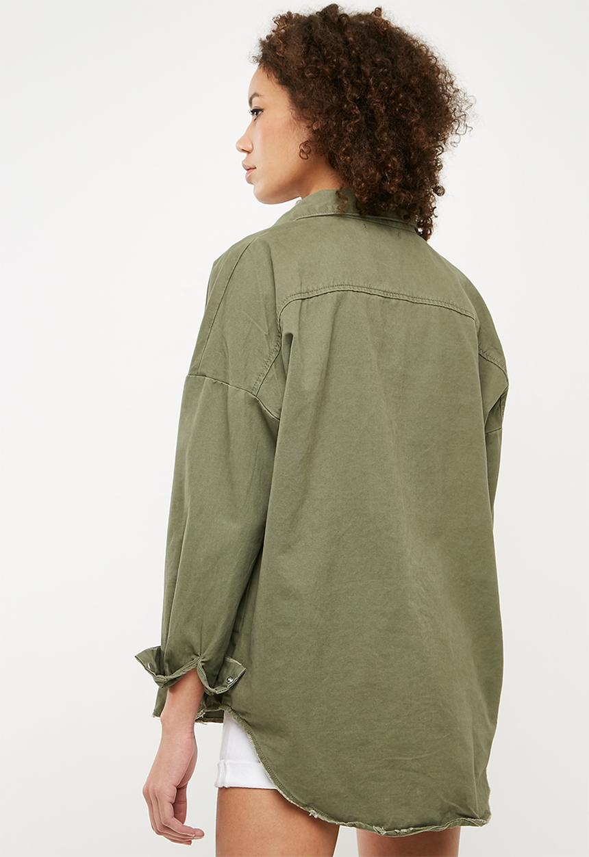 Missguided - Oversized denim shirt - khaki
