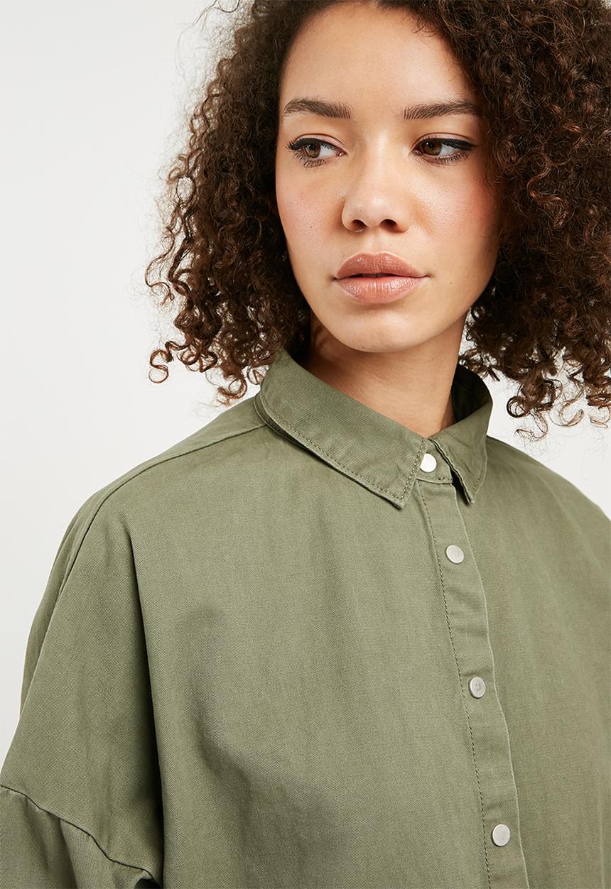Missguided - Oversized denim shirt - khaki