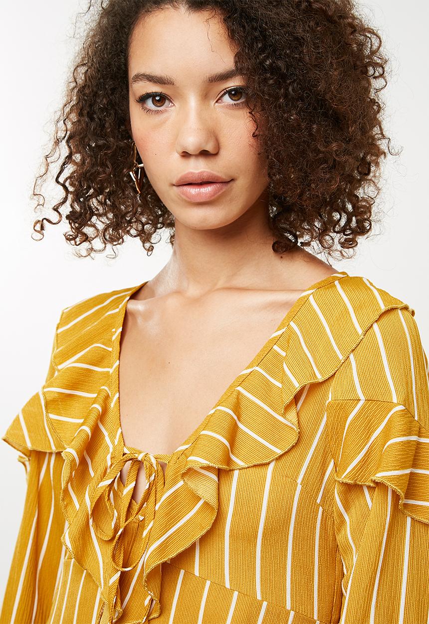 Missguided - Striped frill tea blouse - mustard