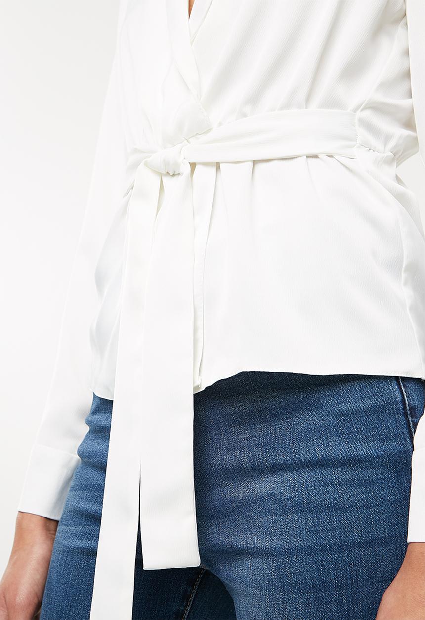 Missguided - Satin tie waist top - white