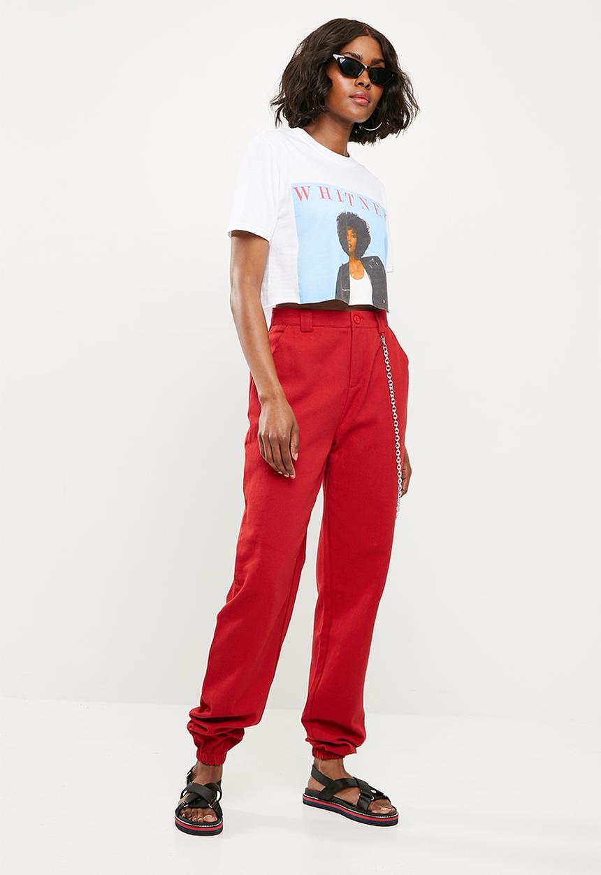 Missguided - Chain detail cargo trouser - red 