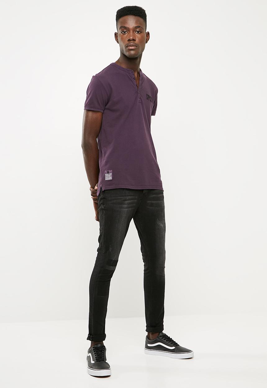 S.P.C.C - Over dyed pique golfer with mandarin collar - purple