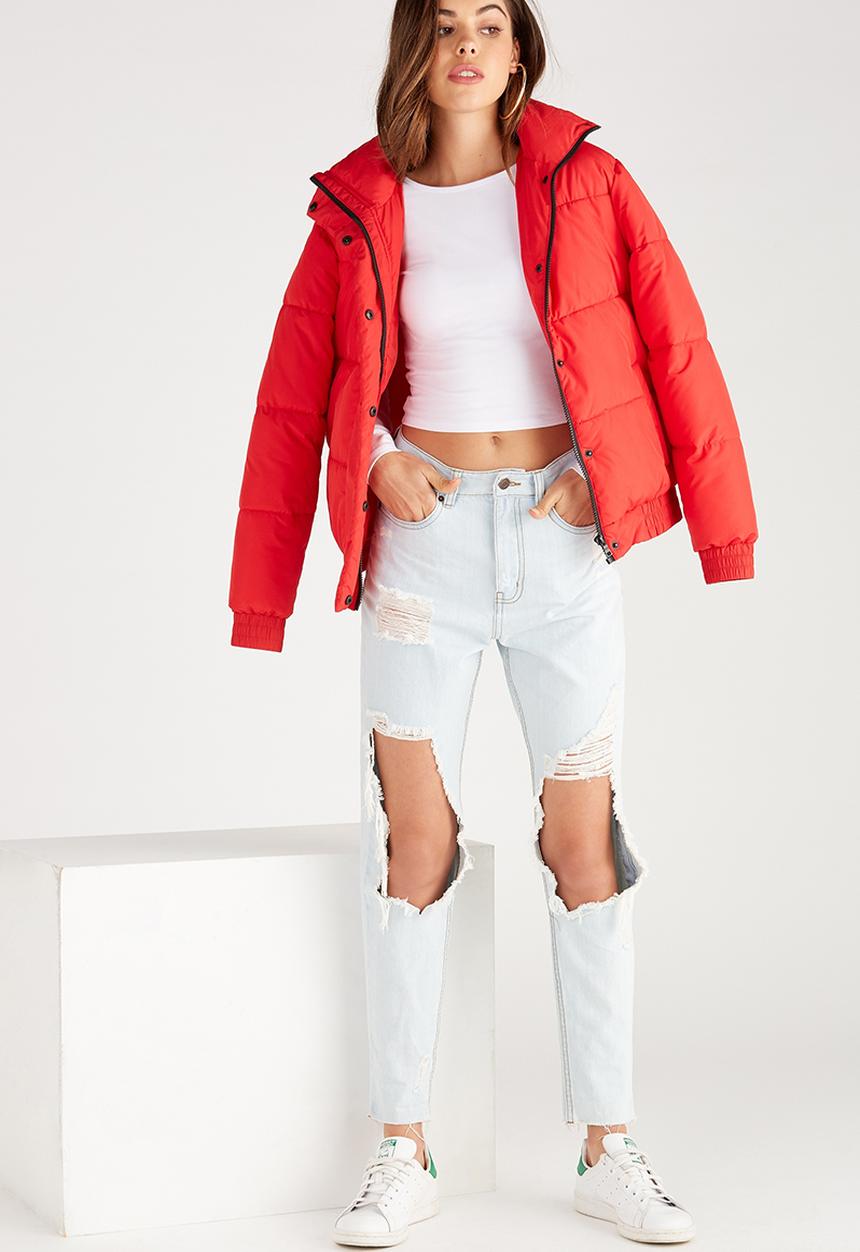 Supré  - Long sleeve raised neck crop tee - white