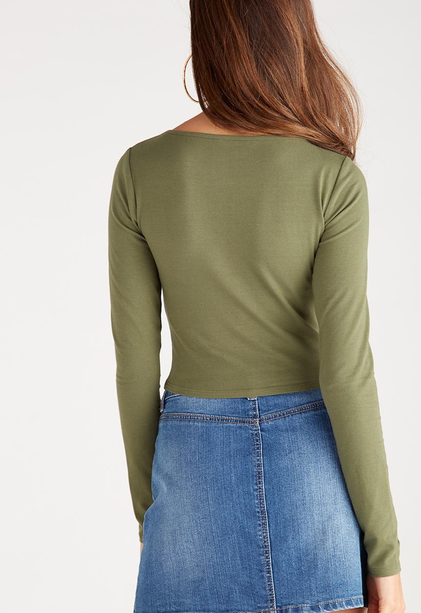 Supré  - Long sleeve raised neck crop tee - green