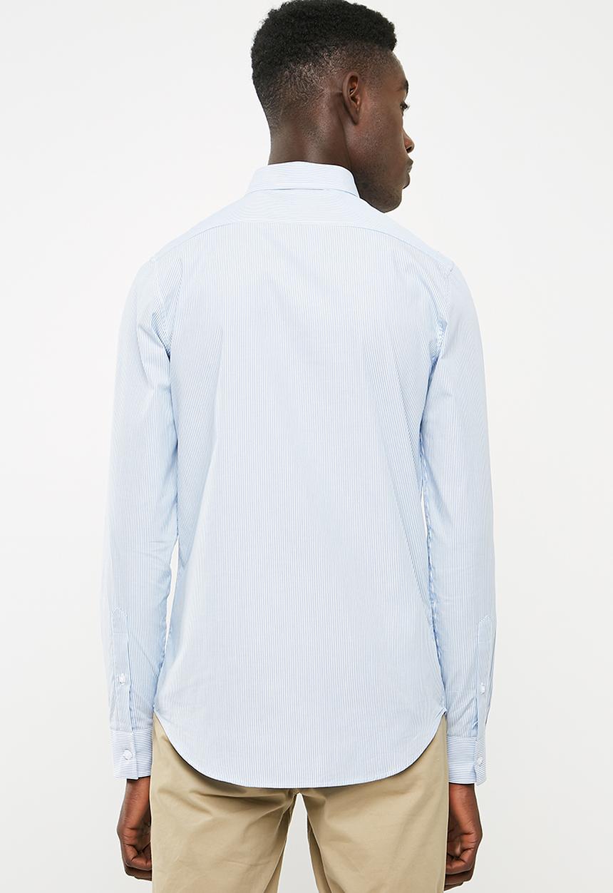 Superbalist - Slim fit long sleeve point collar shirt - white & blue 