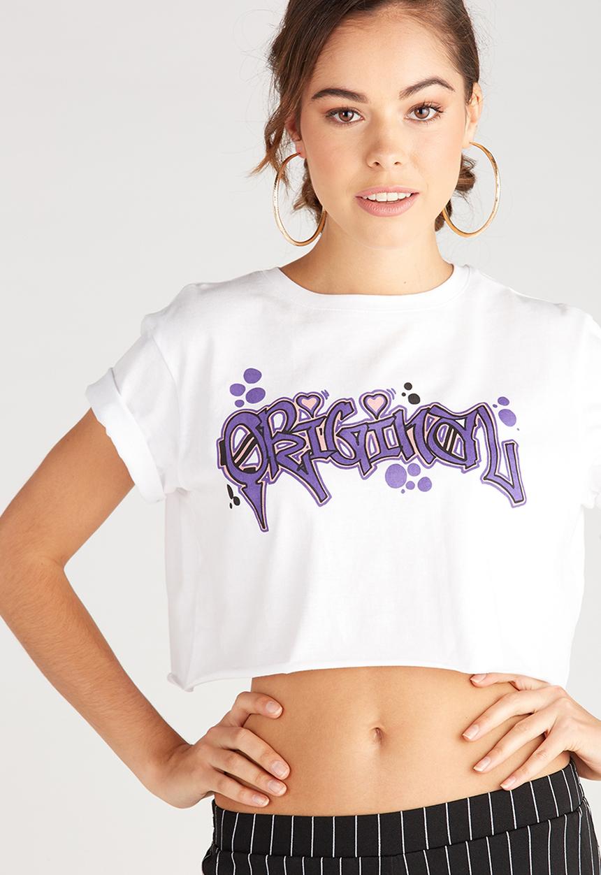 Supré  - Printed super crop tee - white