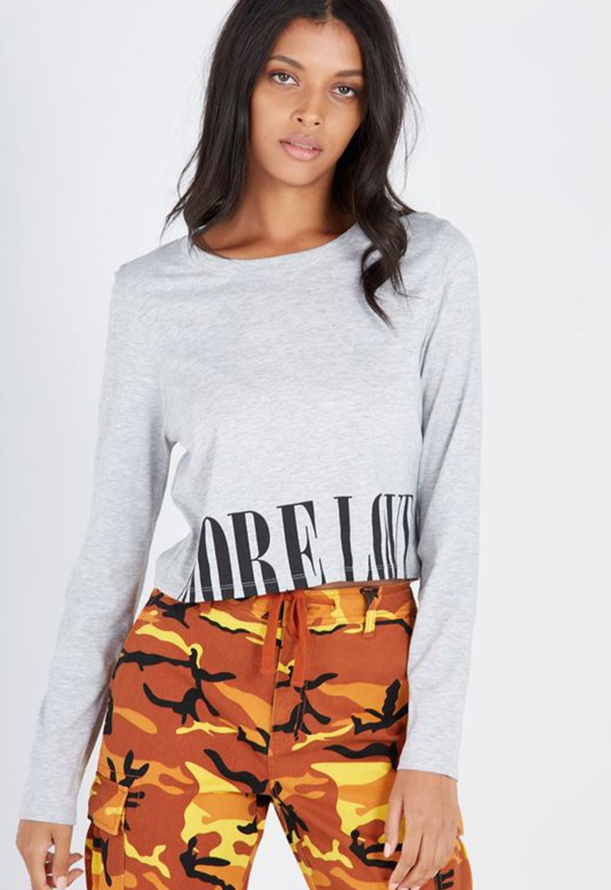 Supré  - Printed long sleeve loose crop - grey 