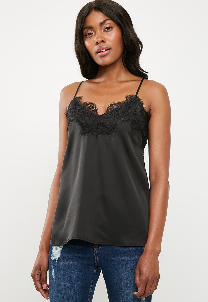 Missguided - Lace trim cami top - black