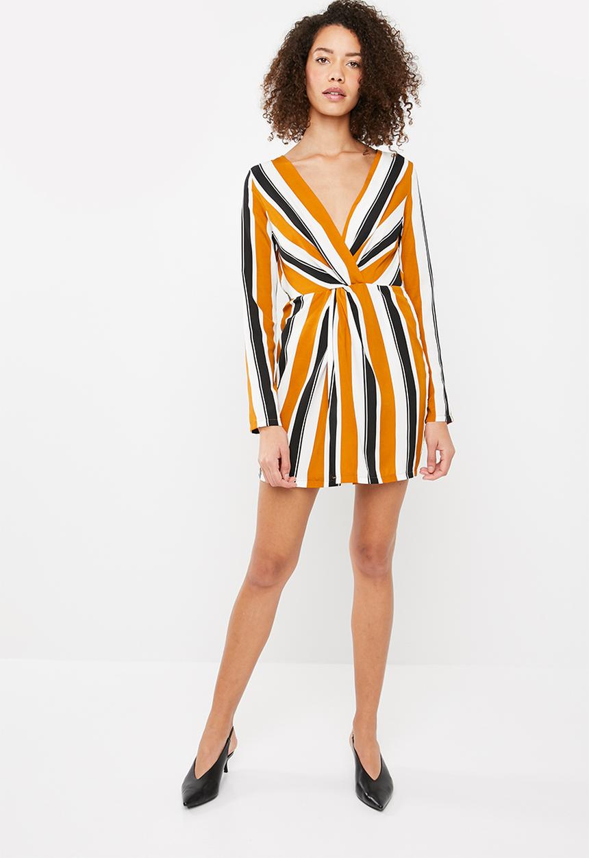 Missguided - Striped midi dress - mustard