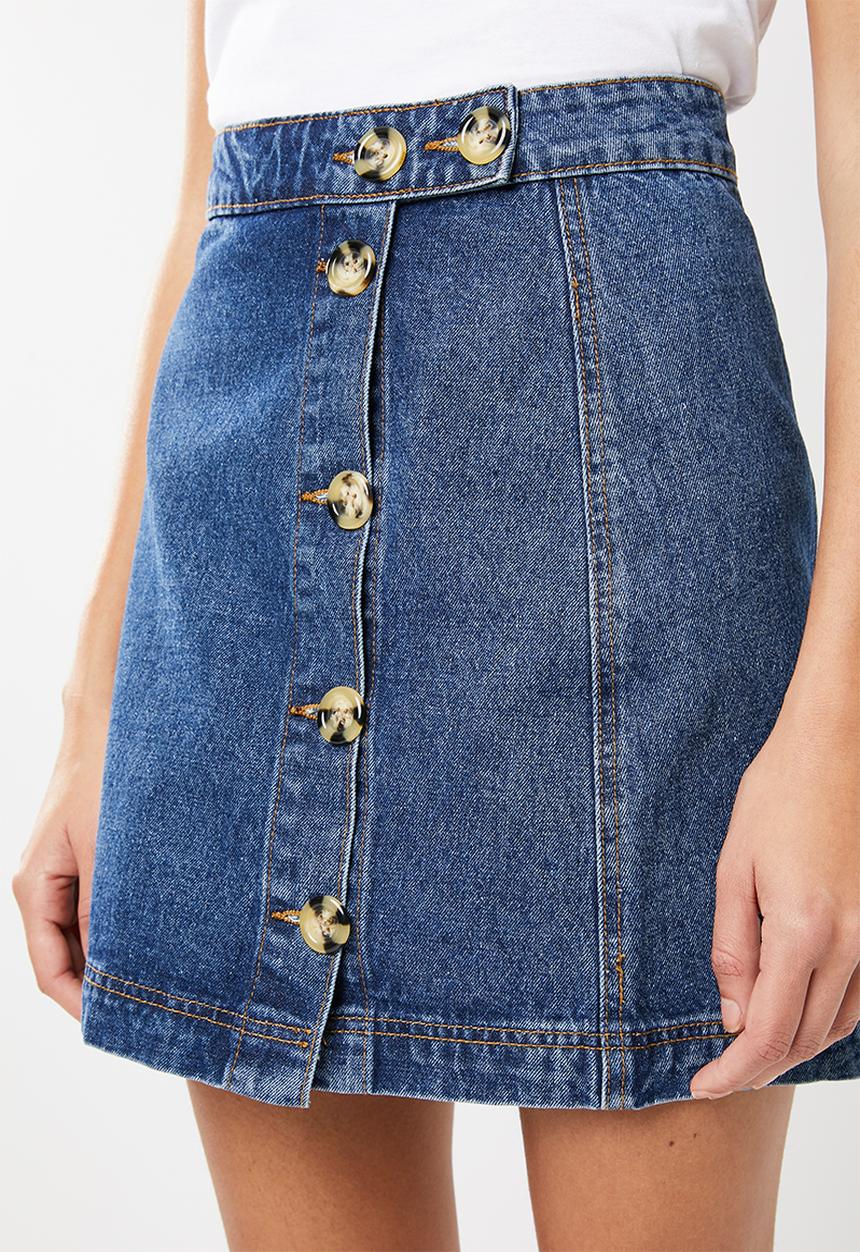 Cotton On - Mini denim skirt button through mid - blue