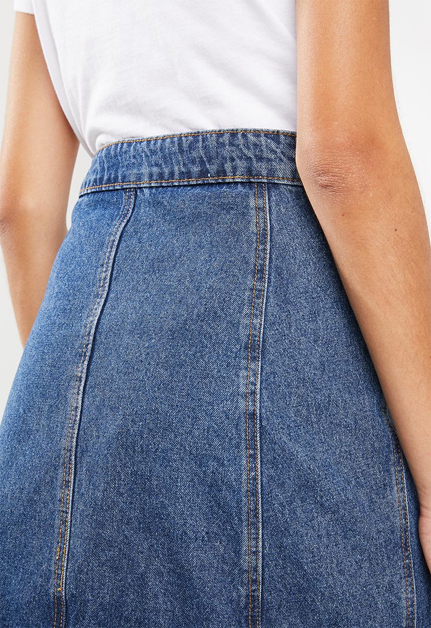 Cotton On - Mini denim skirt button through mid - blue