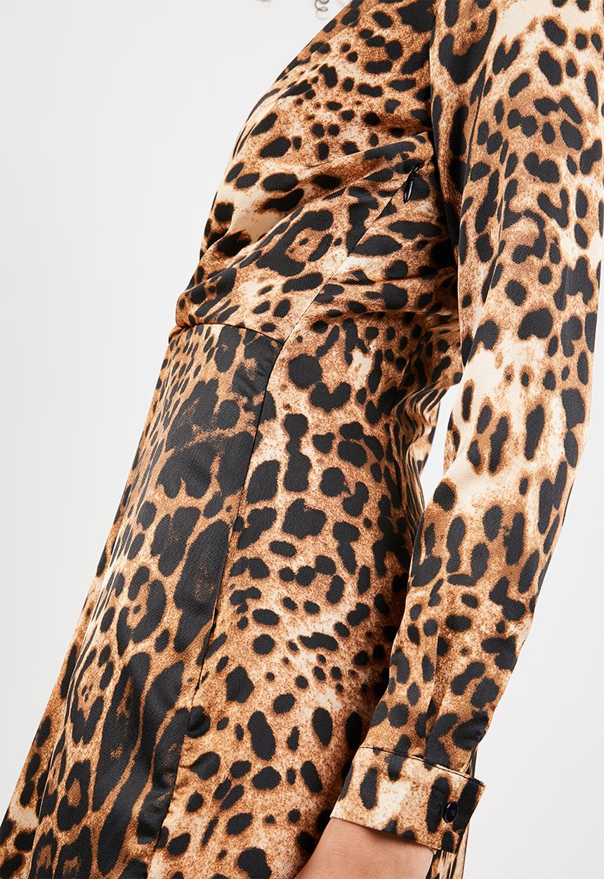 Missguided - Leopard twist front mini dress - brown