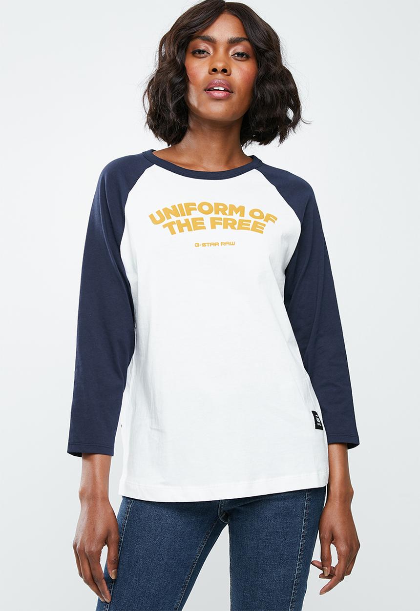 G-STAR - Graphic xula 3/4 tee - navy & white